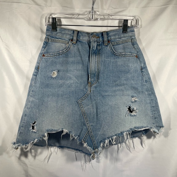 Zara Dresses & Skirts - Zara Woman Jean Skirt Distressed Light Wash Blue Denim Womens
